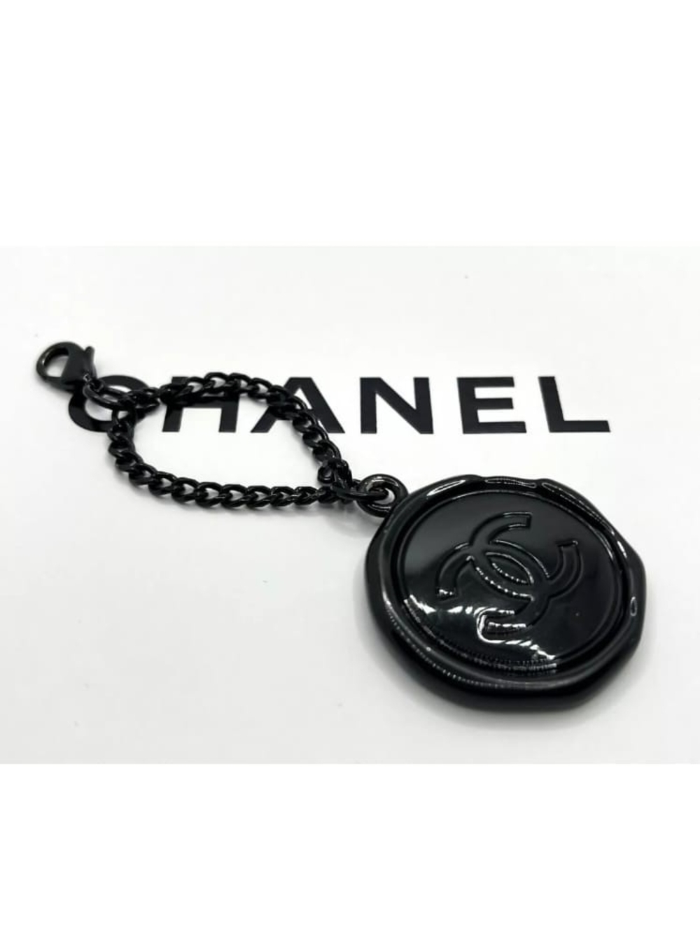CHANEL Black CC Seal Charm Keychain